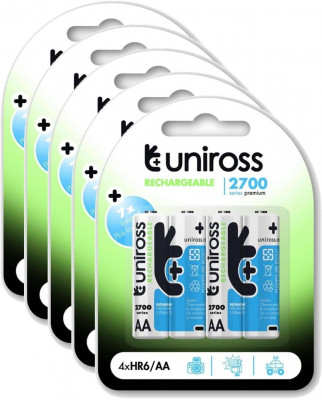 Uniross 4xAA Piles Rechargeables AA/HR6 2700 NIMH HYBRIO, 1.2V