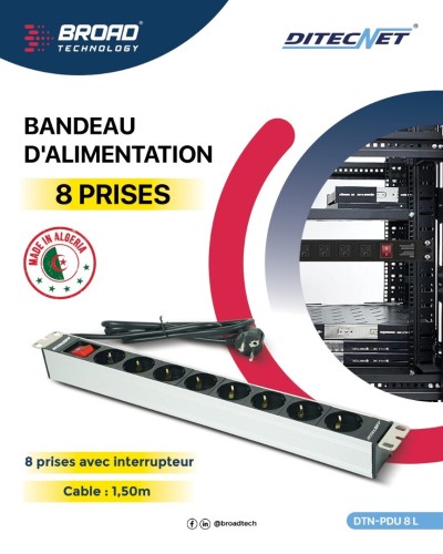 Bandeau d'alimentation 8 prises avec interrupteur DITECNET 