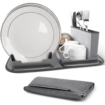 Égouttoir de Cuisine Compact et Pliable avec Tapis Enroulable et porte cuillère