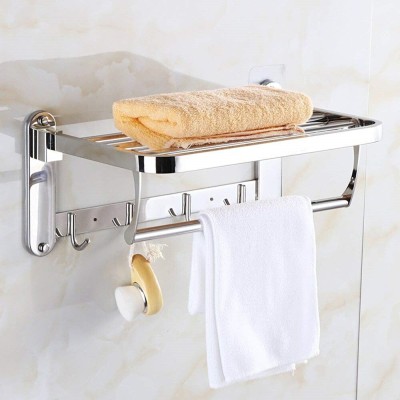 Étagère Murale pour Serviettes Pliable, Inox Durable et Crochets Pratiques