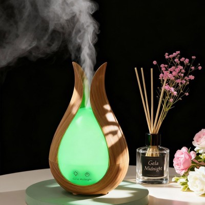 Humidificateur 200ml à Grain de Bois avec 7 Lumières de Couleur