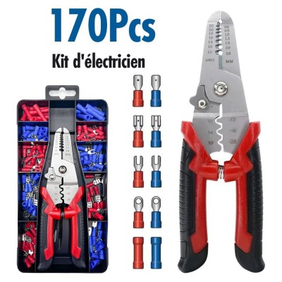 Kit de Sertissage Professionnel 3en1 170 Pièces de Cosses 22-10 AWG