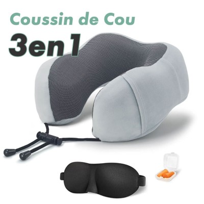 Kit de voyage 3in1 Oreiller en mousse à mémoire en forme de U avec Bouchon doreille et Bandeau Yeux