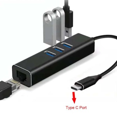 Adaptateur ethernet Gigabit HUB type-c vers to RJ45 + 3 x USB 3.0