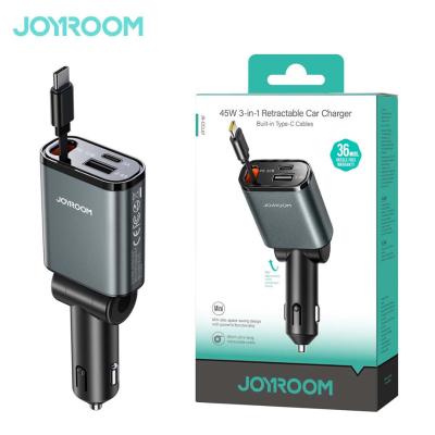 Joyroom JR-CCL07 Chargeur Auto 45W avec câble rétractable et ports USB-C USB-A