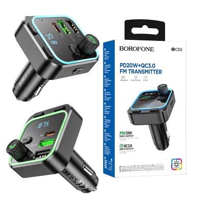 Emetteur FM Bluetooth + chargeur AUTO PD type-c et USB QC3.0 20W Borofone BC53
