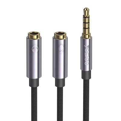 YESIDO YAU28 Adaptateur Audio Séparateur AUX 3.5mm Male Vers Double AUX Femelle Microphone et Casque