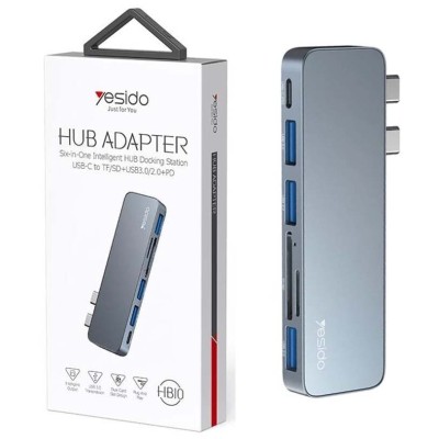 HUB Adaptateur 6 en 1 Double Type-c vers PD + 3 x USB 3.0 + Carte Micro SD / SD YESIDO HB10
