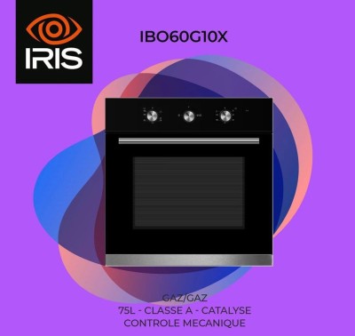 FOUR IRIS ENCASTRABLE GAZ/GAZ G10B VERRE NOIR TROMPE CATALYSE 75L 