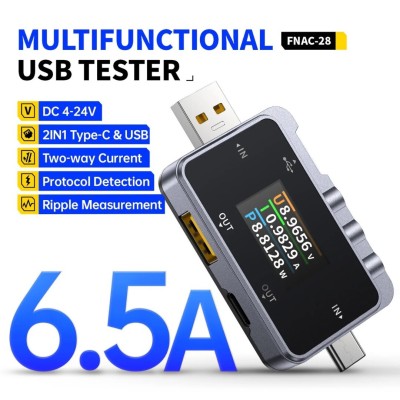 Testeur USB Type-C Voltmètre & Ampèremètre Numérique 2en1 FNIRSI FNAC 28 