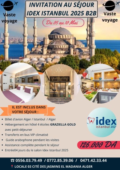 invitation au séjour IDEX Istanbul 2025 b2b du 05 au 10 mai hôtel 04 étoile a 126000 da