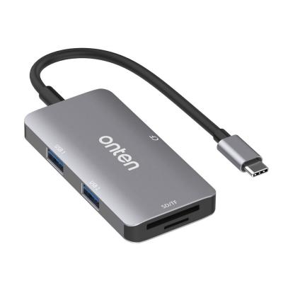 Hub USB Type-C 5 en 1 2*USB 3.0 & Lecteur de carte CF / SD / TF alliage d'aluminium OTN-91182 ONTEN