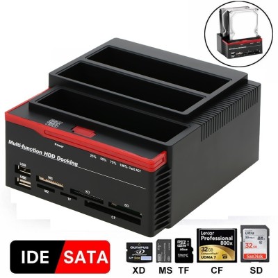 Station d'Accueil Triple HDD SATA & IDE 2,5" et 3,5" et Lecteur Carte Mémoire sur Port USB 3.0 893U3