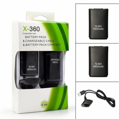 Kit Double Batteries 4800 Mah + Chargeur + Cable Usb Pour Manette X-Box 360