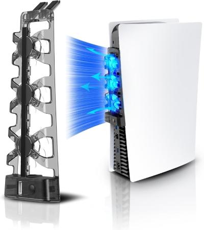 Refroidisseur avec 3 Ventilateurs & Hub USB 2.0 avec Effet Lumineux LED Bleu pour PS-5 TP5-1523E 