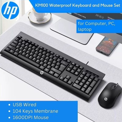 Combo clavier et souris de jeu filaires USB HP KM100 pour ordinateurs de bureau et portables - Noir