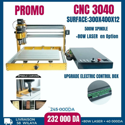 CNC 3040 (30X40M) Engraving Machine 500W Spindle  + 80W Laser in option with Control Box