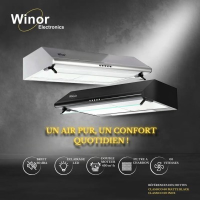 Hotte de cuisine casquette WInor 90cm Inox noir 