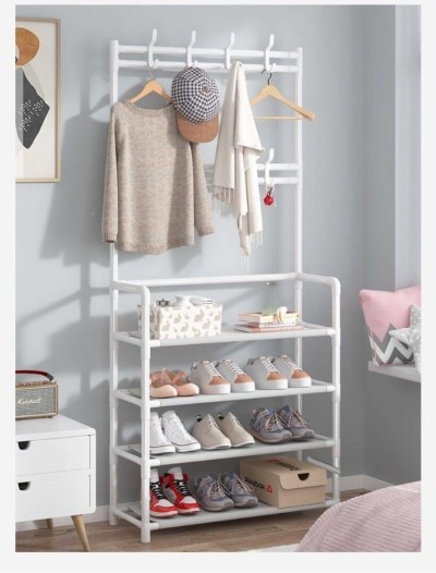 étagère multi fonctionnelle 4 étagères chaussure/cintre/chapeaux