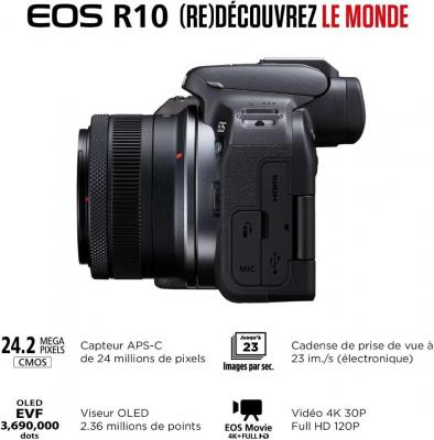 CANON EOS R10 Hybride Mirroless 24.2MP + Objectif RF-S 18-45mm F4.5-6.3 IS STM 