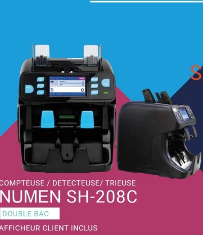 COMPTEUSE DE BILLETS NUMEN SH-208C - 2 POCHES - COMPTEUSE - TRIEUSE -DÉTECTEURS FAUX BILLET - LCD 