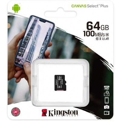 KINGSTON CANVAS SELECT PLUS - CARTE MÉMOIRE MICRO SDXC 64 GO - 100 MO/S - CLASS 10 - ORIGINAL