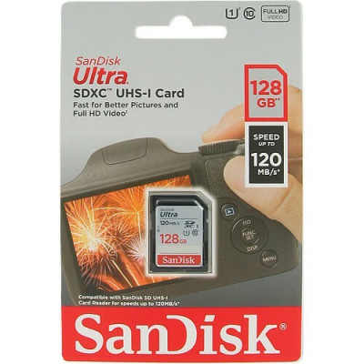 SanDisk Ultra SD 128 GB Carte Mémoire XC jusqu'à 120 Mo/s