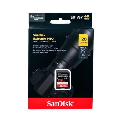 SANDISK EXTREME PRO 128GB - CARTE SDXC UHS-I - VIDEO 4K UHD - 200MO/S LECTURE - BLACK