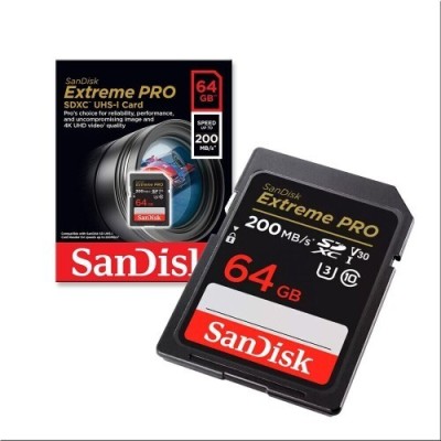 SANDISK EXTREME PRO 64GB - CARTE SDXC UHS-I - VIDEO 4K UHD - 200MO/S LECTURE - BLACK