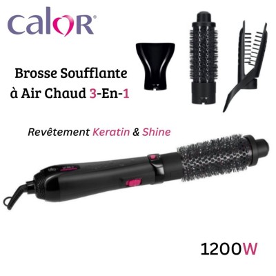 Brosse Soufflante Calor 1200W avec 3 Accessoires et 2 Niveaux - Revêtement Keratin & Shine