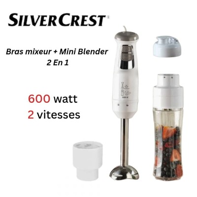 Bras Mixeur Avec Mini Blender 2 En 1 SilverCrest - 600W 2 Vitesses - Verre Doseur 0.6L