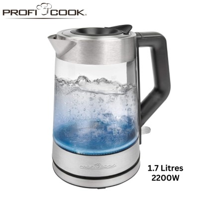 Bouilloire Électrique Proficook 1.7L 2200W En Verre - Éclairage LED indicateur De Température 