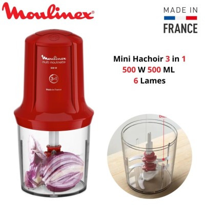 Mini Hachoir Electrique Moulinex 3 En 1 - 500W 6 Lames 500 ML - Multi Moulinette Made in France