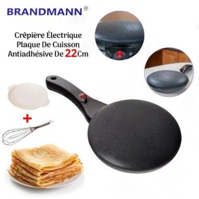 Crepière Électrique Antiadhésive De 22Cm Avec Assiette Et Fouet Brandmann