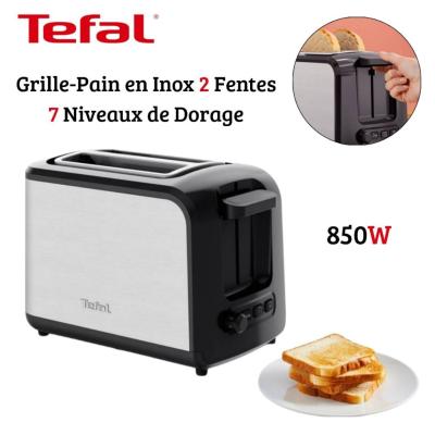 Grille Pain Tefal 2 Fentes 850W Inox - 7 Niveaux de Dorage - Fonction Décongélation et Réchauffage