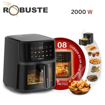 Friteuse Air Fryer Robuste sans huile 8L 2000W a air - 8 Programmes Tactile avec Fenêtre Visible