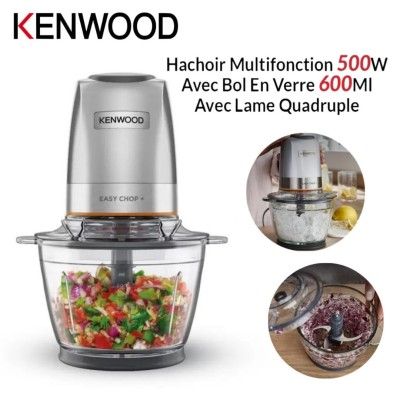 Hachoir KENWOOD 500W 2 Vitesses Avec Bol En Verre 600Ml et 4 Lames - Foction Ice Crush - EASY CHOP+