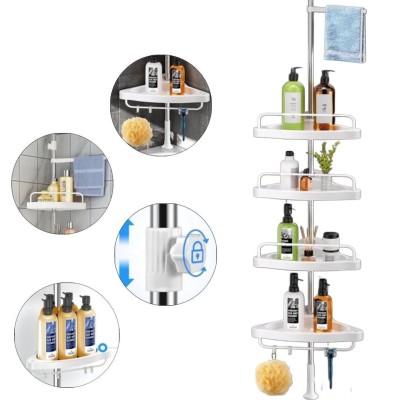 Étagère De Coin Réglable 4 étages avec Porte-Serviettes 15kg 260cm pour Douche et Salle de bain 
