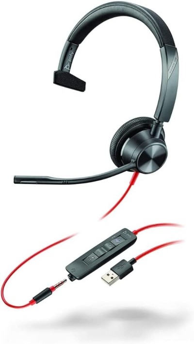Micro-casque Poly Blackwire 3315 monaural USB-C certifié Microsoft Teams + connexion 3,5 mm +adapter