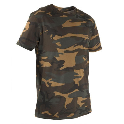 T-shirt manches courtes chasse 100 camouflage woodland vert decathlon 