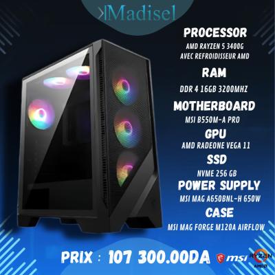 آخر-config-gaming-cpu-amd-am4-ryzen-5-3400g-4coeurs-37ghz-carte-mere-msi-b550m-a-pro-ssd-m2-256gb-toshiba-kioxia-ddram-4-bgb-3200-dsq22-boitier-mag-forge-120a-airflow-alimentation-a650bnl-عنابة-الجزائر