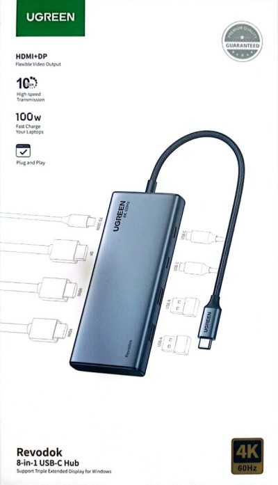 Hub USB-C UGREEN 8-en-1 Revodok -  Triple Écran, 100W PD, 10Gbps
