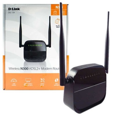 D-LINK DSL-124 MODEM ROUTER WIRELESS N 300 ADSL2+ 4-PORT
