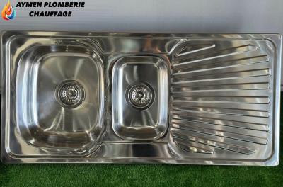 EVIER CUISINE 2 BAC CARRÉ AVEC TABLE CTESI 1 1/2 100/48/18/130MM