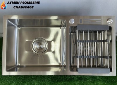 EVIER CUISINE INOX 2 BAC CHROME 750X40 KING 201