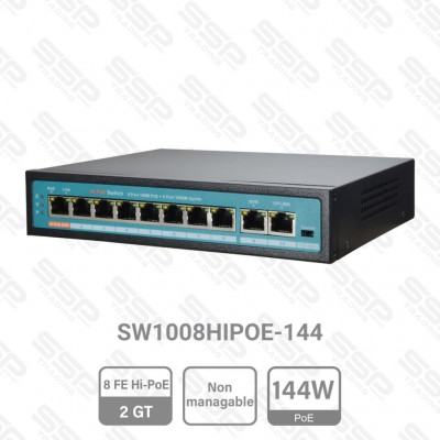 Switch 8 Port FE Hi-PoE 144W, 2 Port Uplink GT ,non mangeable