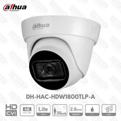 Camera HDCVI Dôme, 8MP, Objectif 2.8mm, IR:30m, Audio,DH-HAC-HDW1800TLP-A