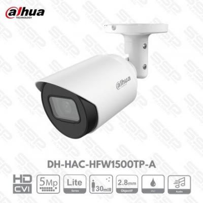 Camera HDCVI Bullet, 5MP, Objectif 2.8mm, Audio, IR:30m,DH-HAC-HFW1500TP-A