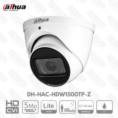 Camera HDCVI Dôme, 5MP, Objectif 2.8-12mm, IR:60m, Audio,DH-HAC-HDW1500TP-Z