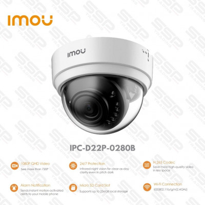 Camera IP IMOU DOME LITE, Wi-Fi, 2MP, Objectif 2.8mm, antivendale IR 20m